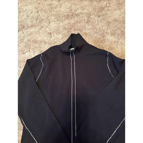 Chico's Design Sweater Sz 2 Black/White Accents  Zip Mock Neck Long Sleeves - Picture 2 of 5